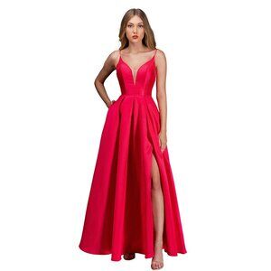 NINA CANACCI Watermelon Pink Shimmery A-Line Dress Slit Pockets 12